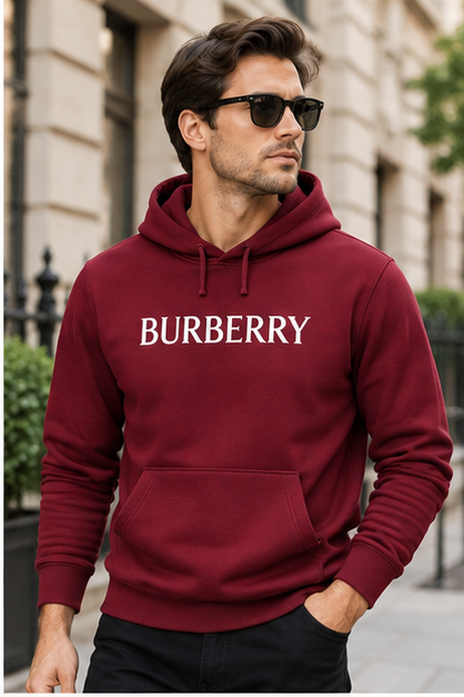 Men's Burberry Pullover Hoodie | Color: Burgundy | Image 3