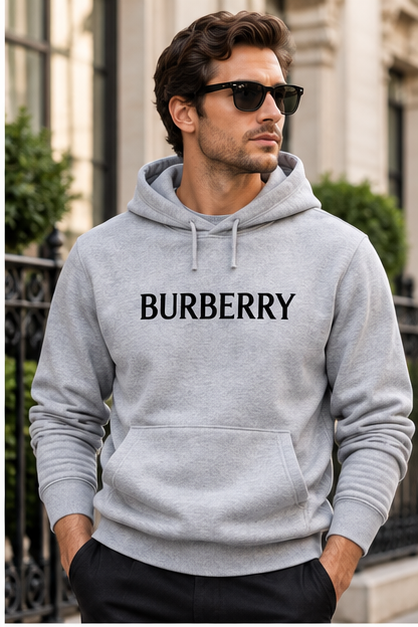 Men's Burberry Pullover Hoodie | Color: Grey | Image 3