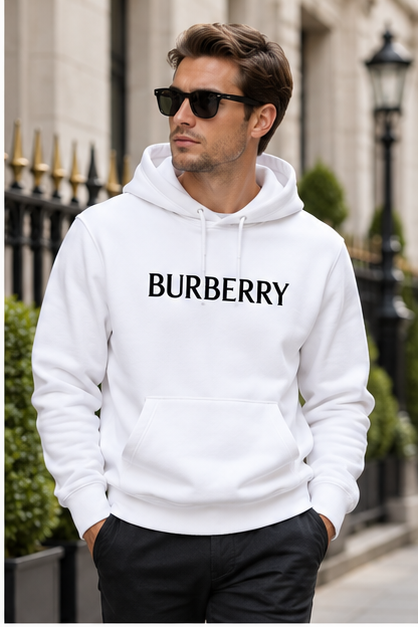 Men's Burberry Pullover Hoodie | Color: White | Image 3