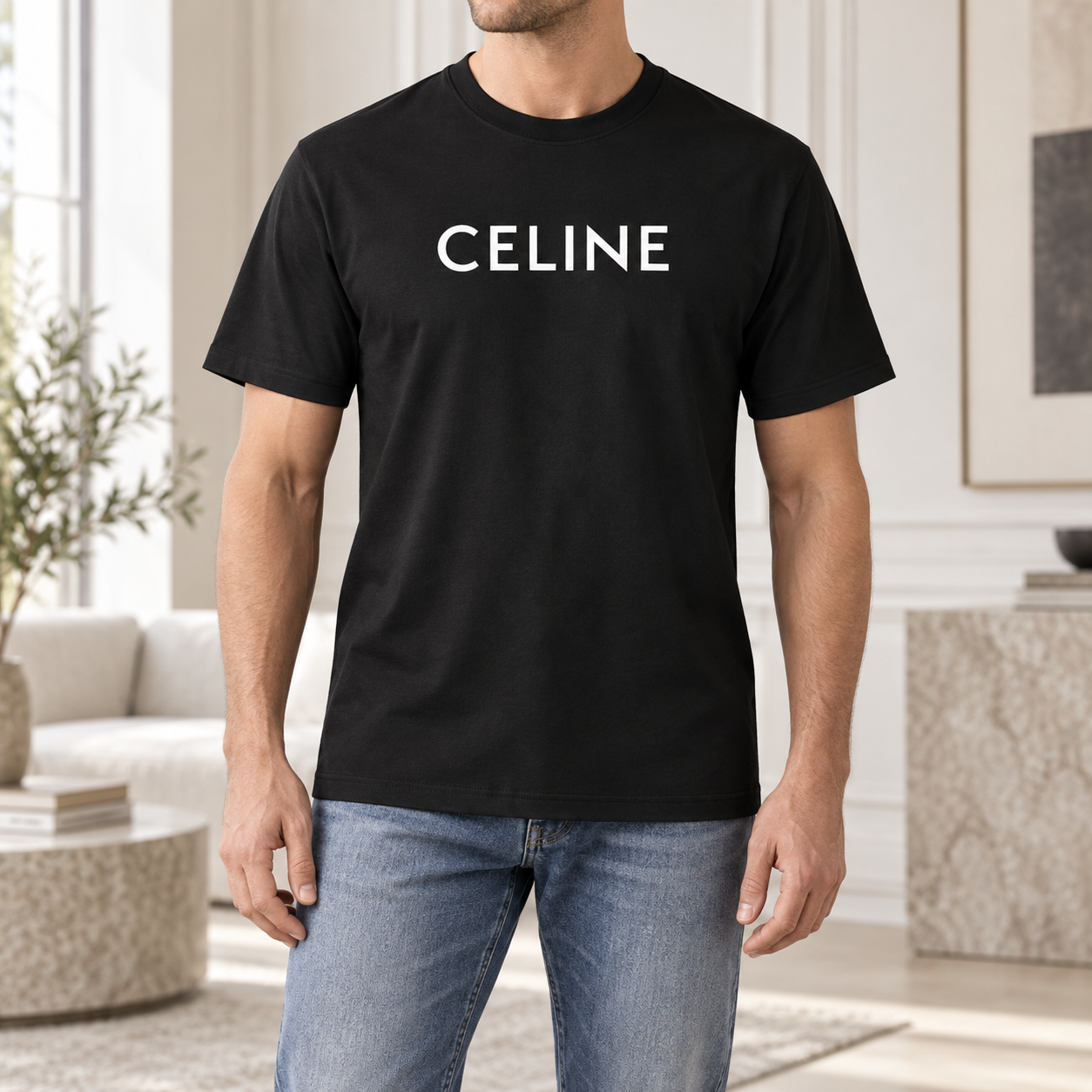 Men's Celine Cotton T-Shirt - Black - Image 2