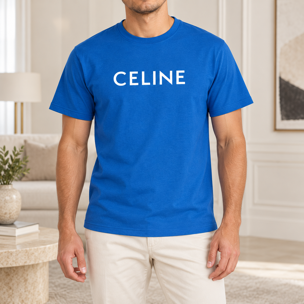 Men's Celine Cotton T-Shirt - Blue - Image 2