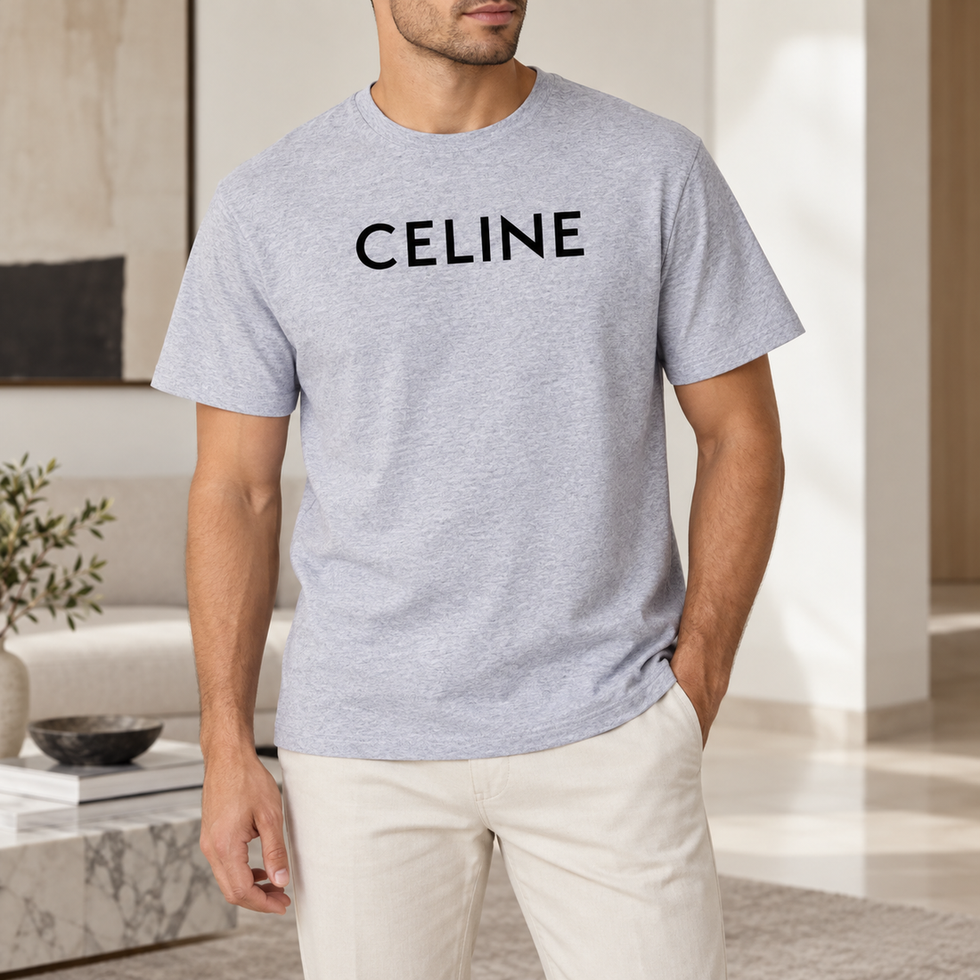 Men's Celine Cotton T-Shirt - Grey - Image 2
