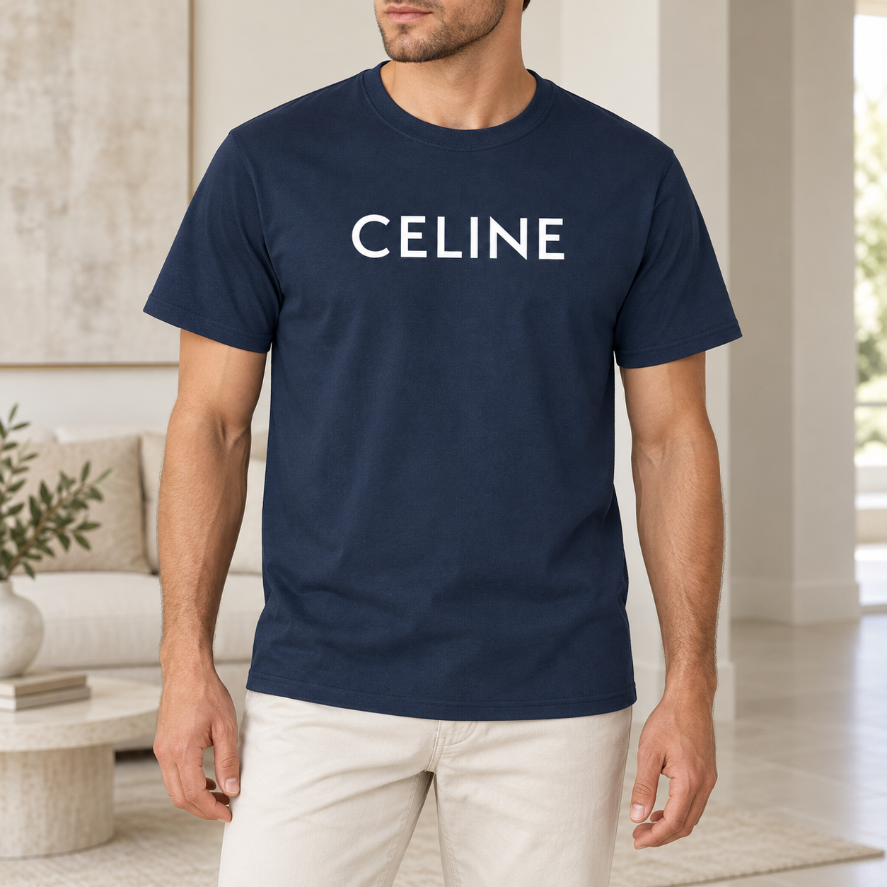 Men's Celine Cotton T-Shirt - Navy - Image 2