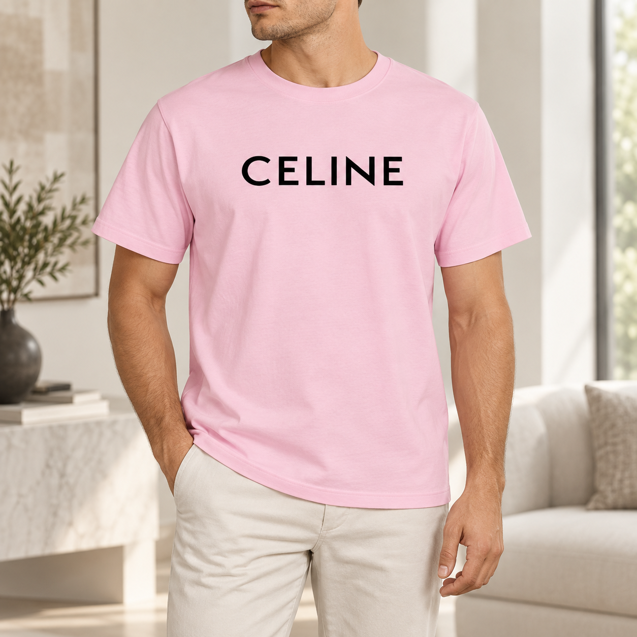 Men's Celine Cotton T-Shirt - Pink - Image 2