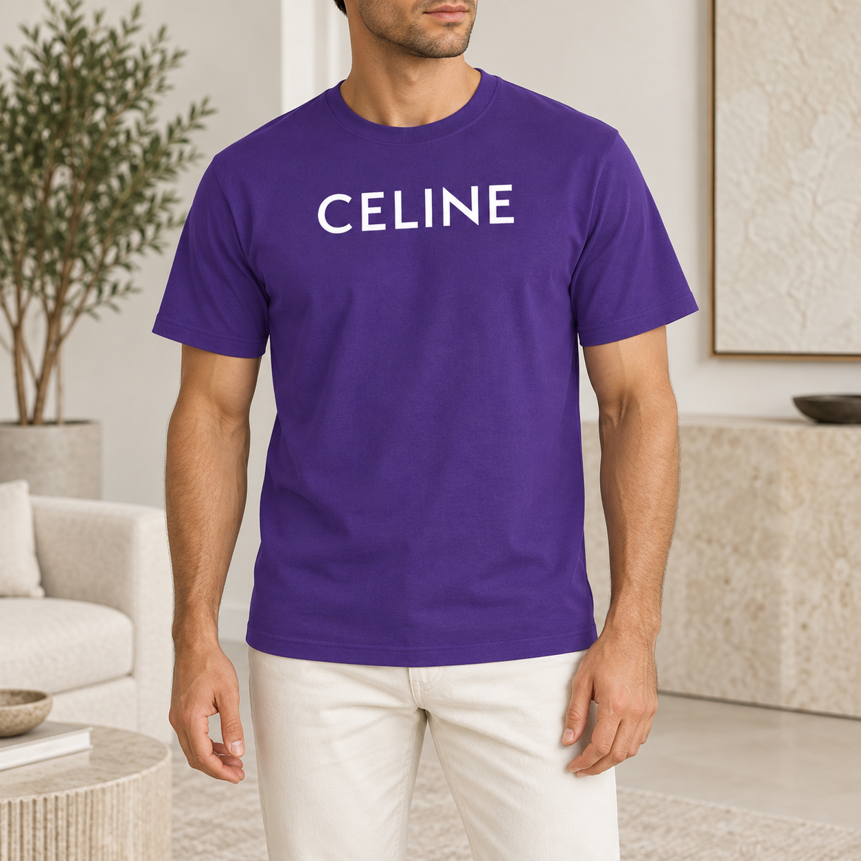 Men's Celine Cotton T-Shirt - Purple - Image 2