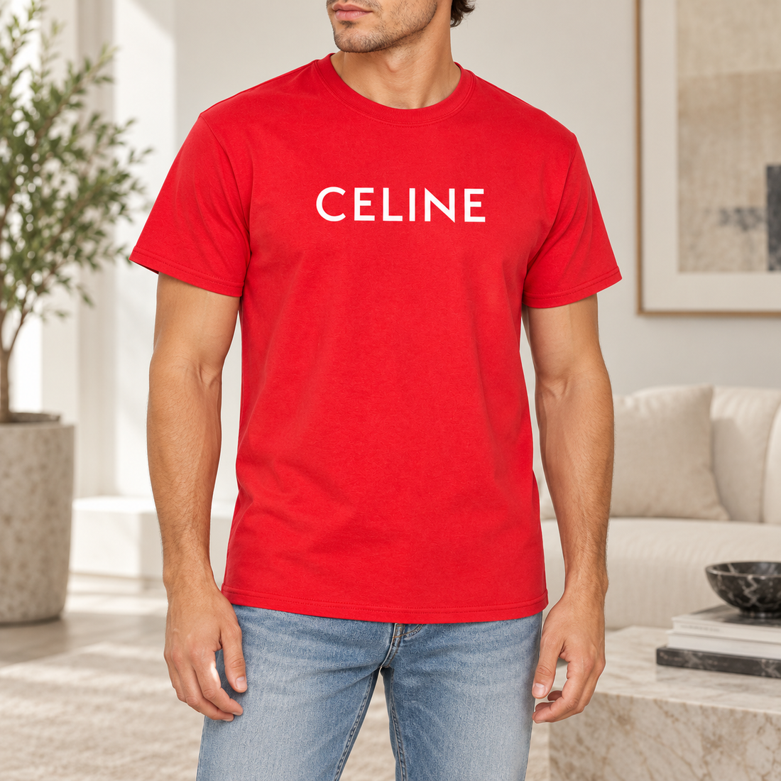 Men's Celine Cotton T-Shirt - Red - Image 2