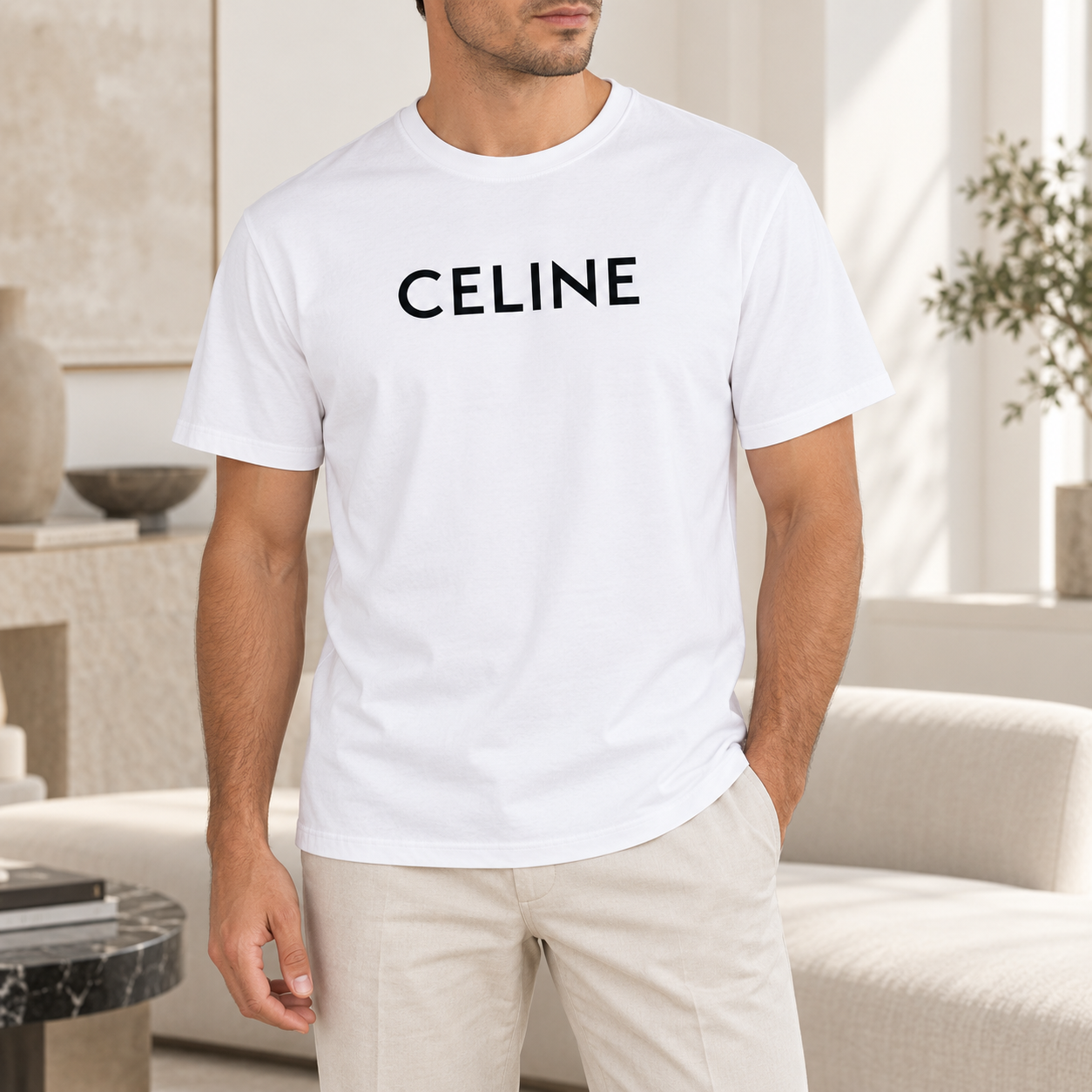 Men's Celine Cotton T-Shirt - White - Image 2