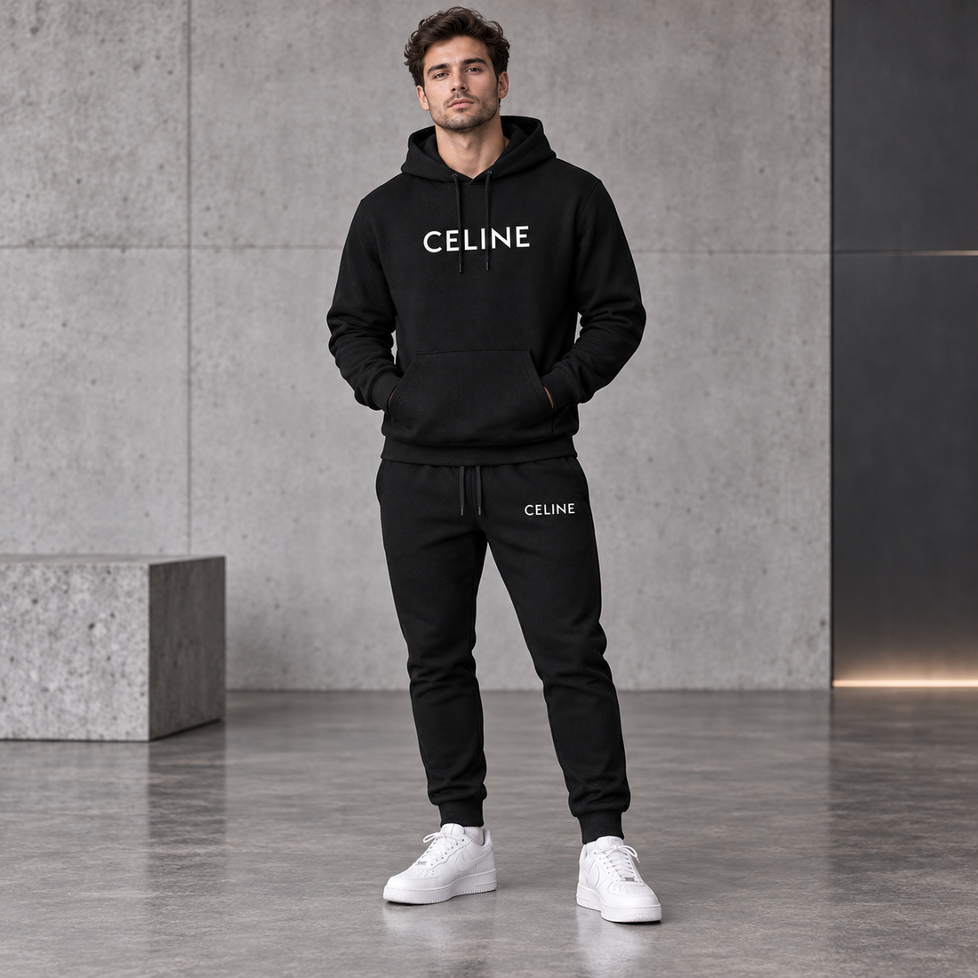 Men's Celine Hoodie Joggers Set - Black - Image 2