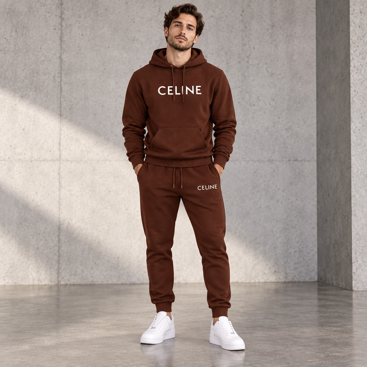 Men's Celine Hoodie Joggers Set - Brown - Image 2
