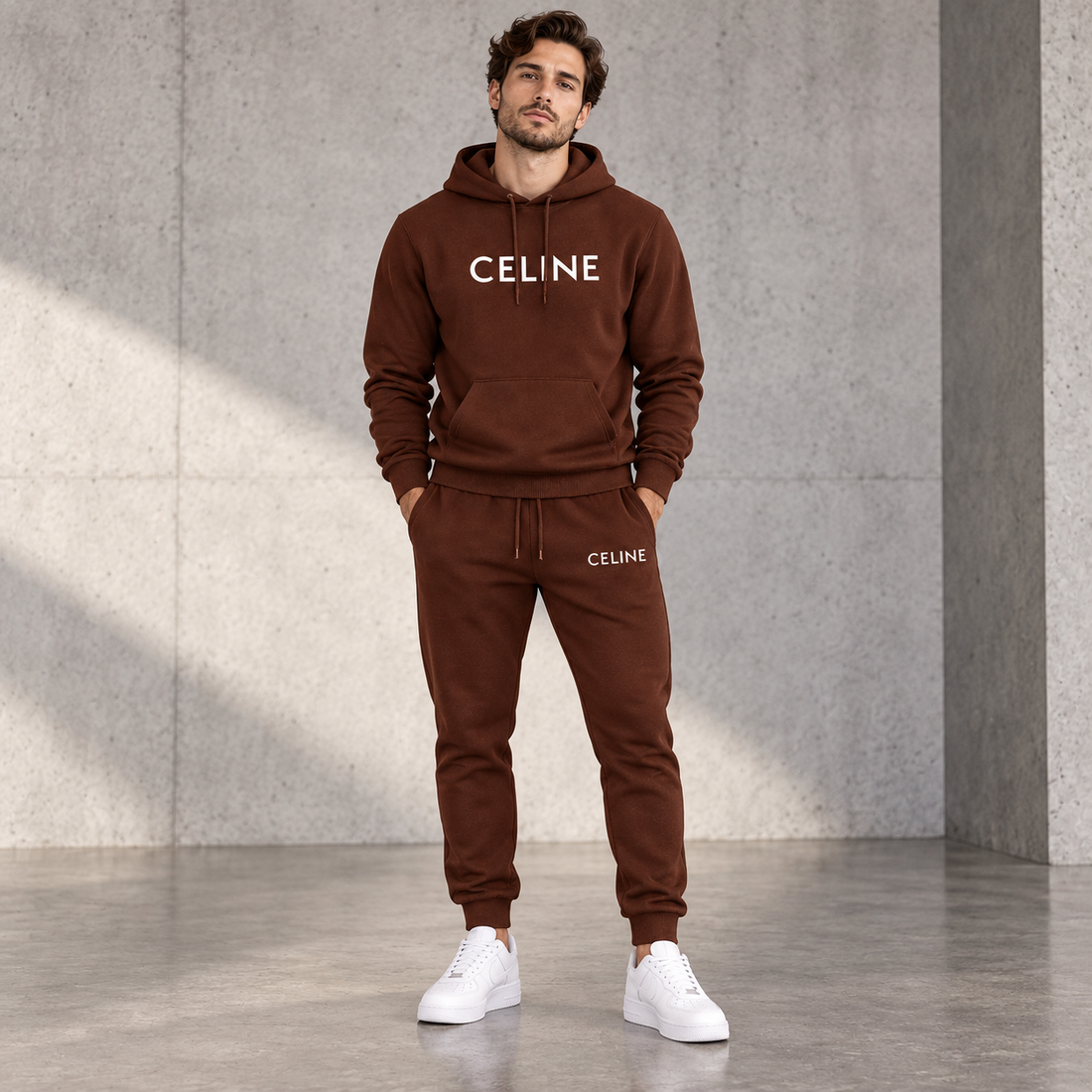 Men's Celine Hoodie Joggers Set - Brown - Image 2