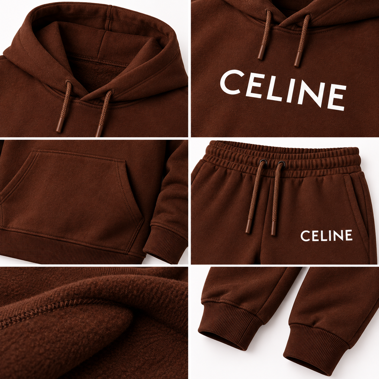 Men's Celine Hoodie Joggers Set - Brown - Image 3