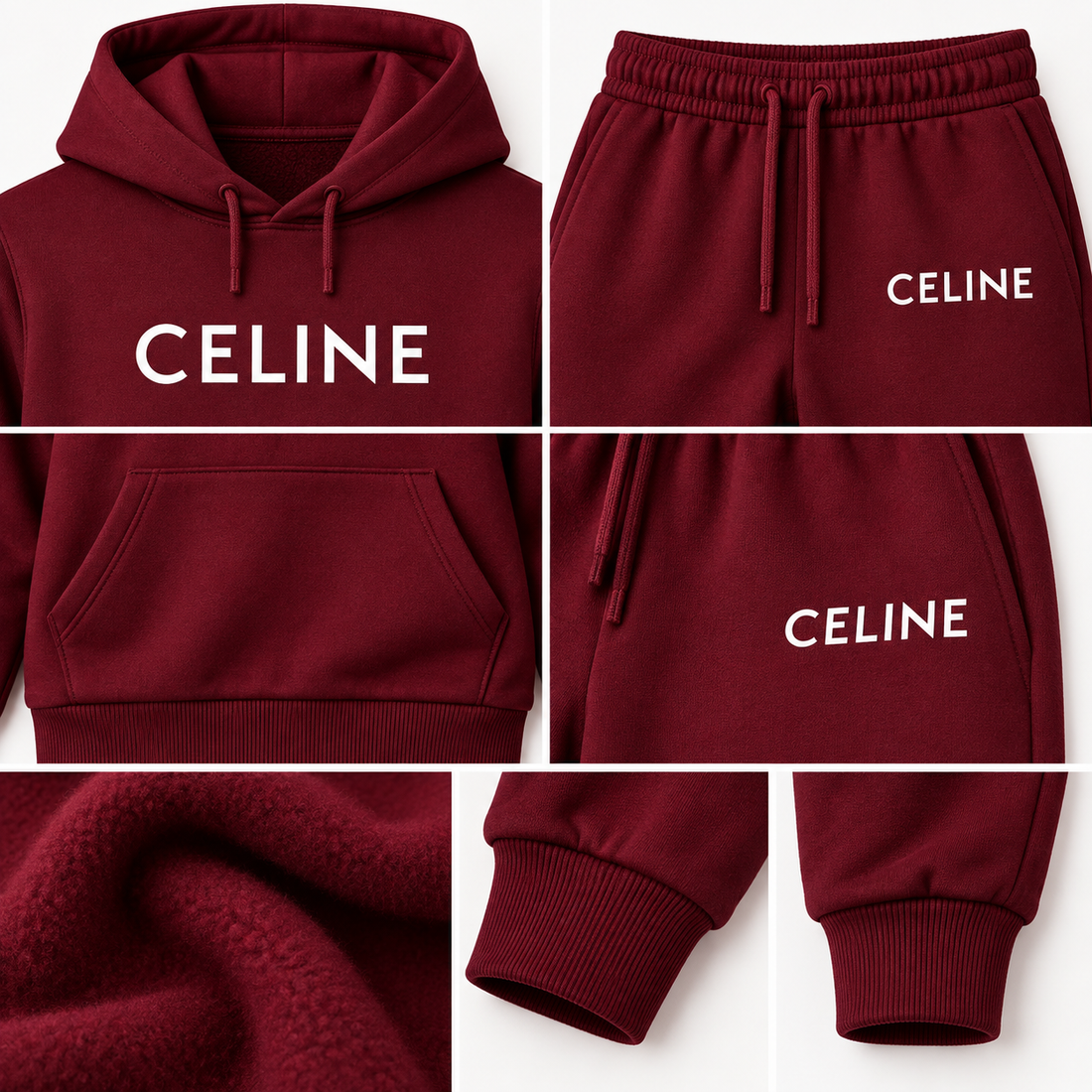 Men's Celine Hoodie Joggers Set - Burgundy - Image 3