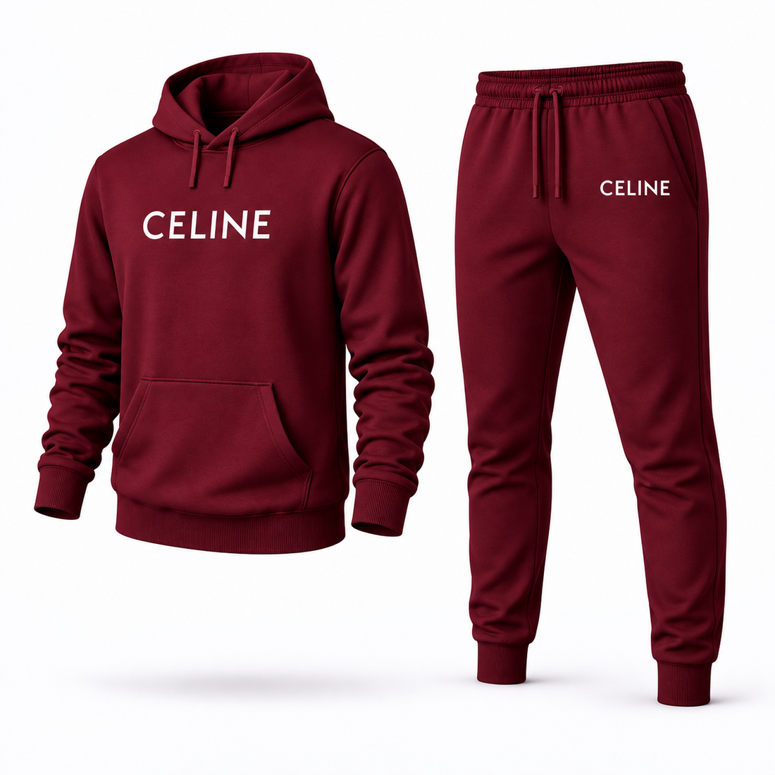 Men's Celine Hoodie Joggers Set - Burgundy - Image 4