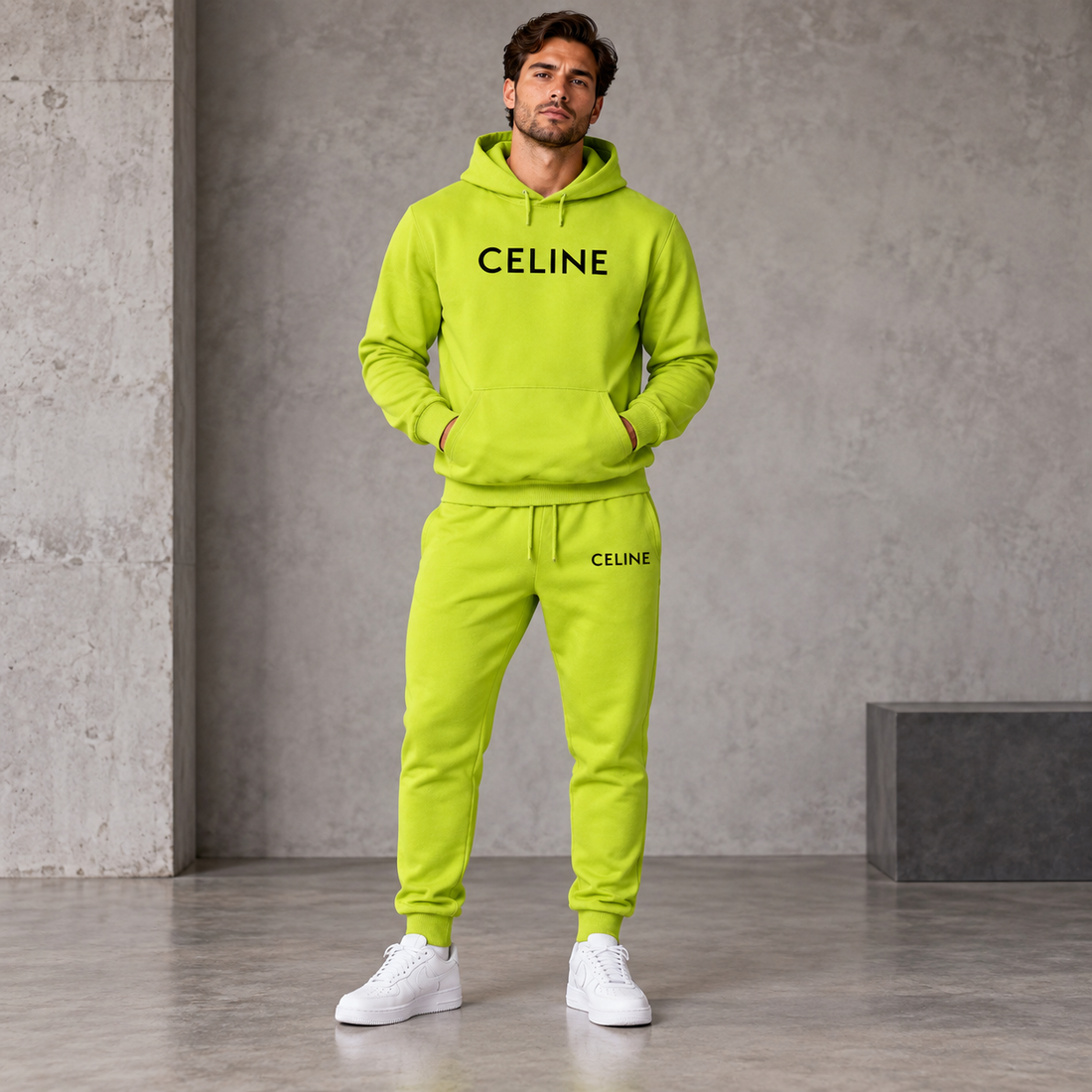 Men's Celine Hoodie Joggers Set - Lime Green - Image 2