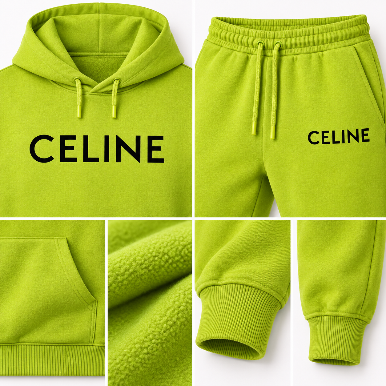 Men's Celine Hoodie Joggers Set - Lime Green - Image 3