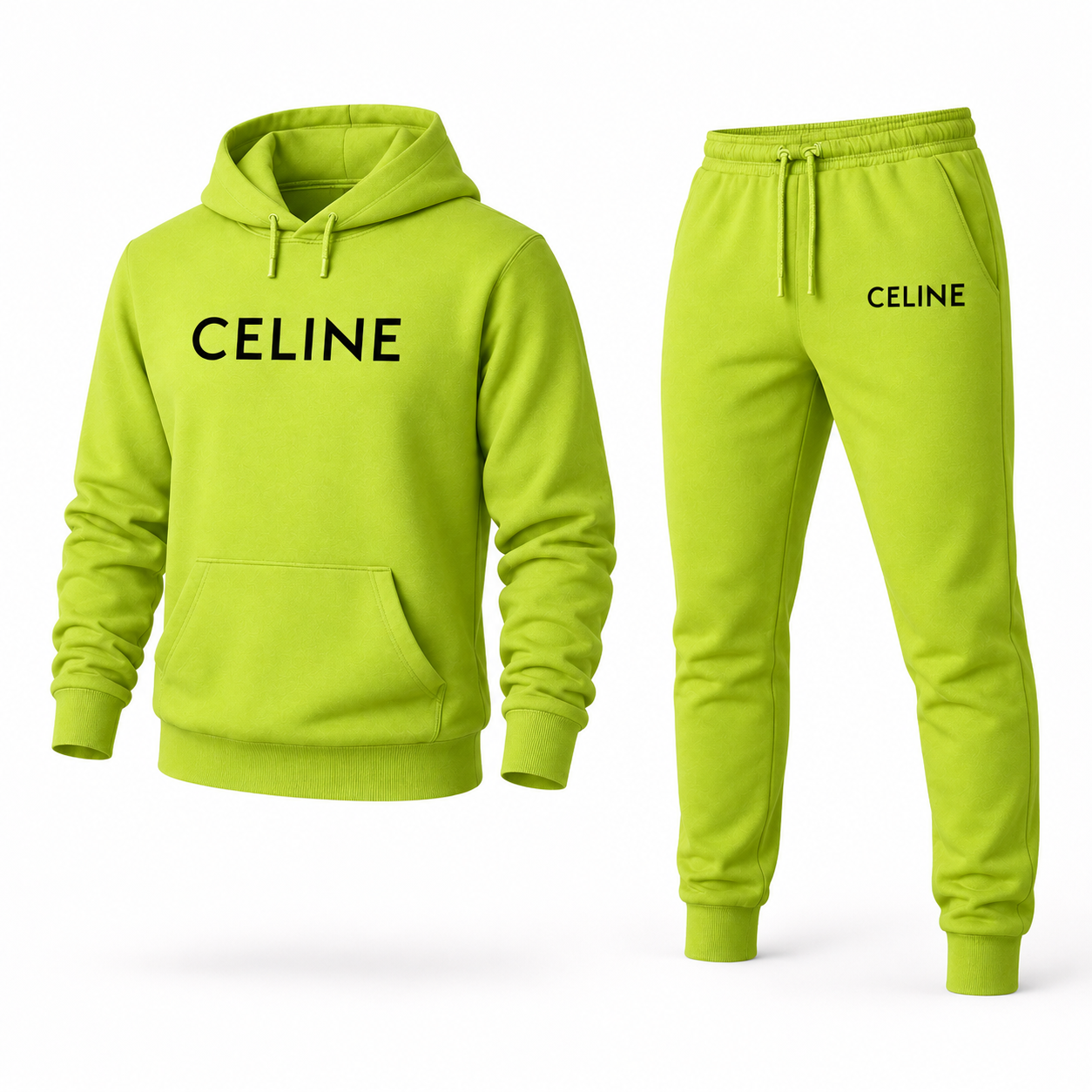 Men's Celine Hoodie Joggers Set - Lime Green - Image 4
