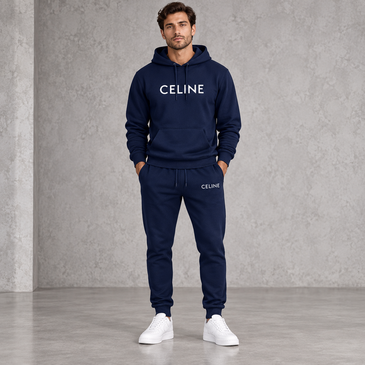 Men's Celine Hoodie Joggers Set - Navy - Image 2