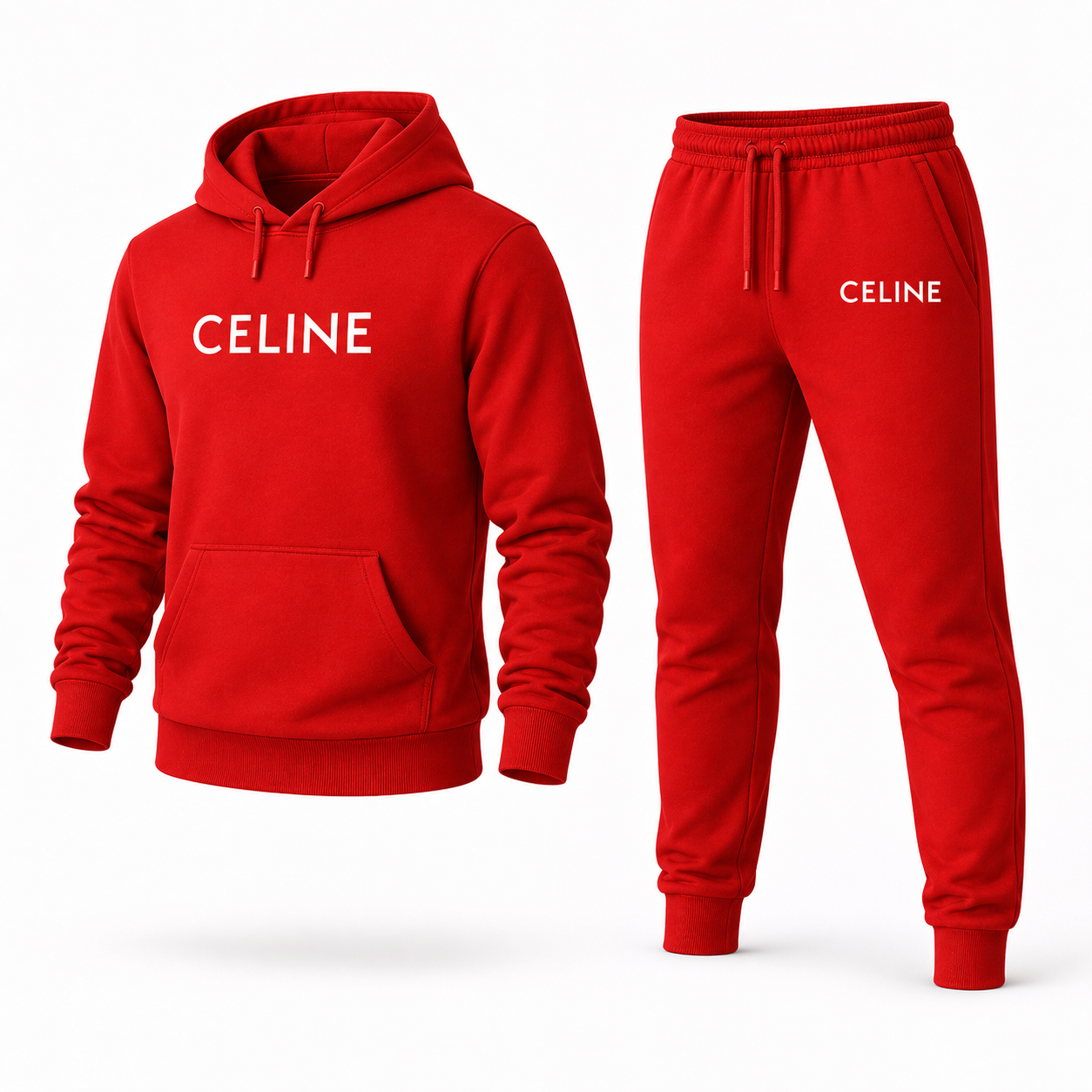 Men's Celine Hoodie Joggers Set - Red - Image 4