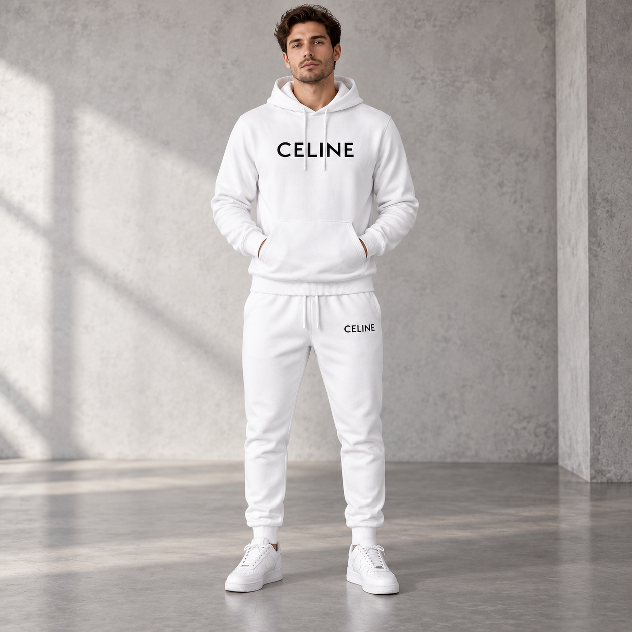 Men's Celine Hoodie Joggers Set - White - Image 2