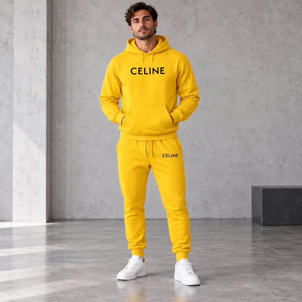 Men's Celine Hoodie Joggers Set - Yellow - Image 2