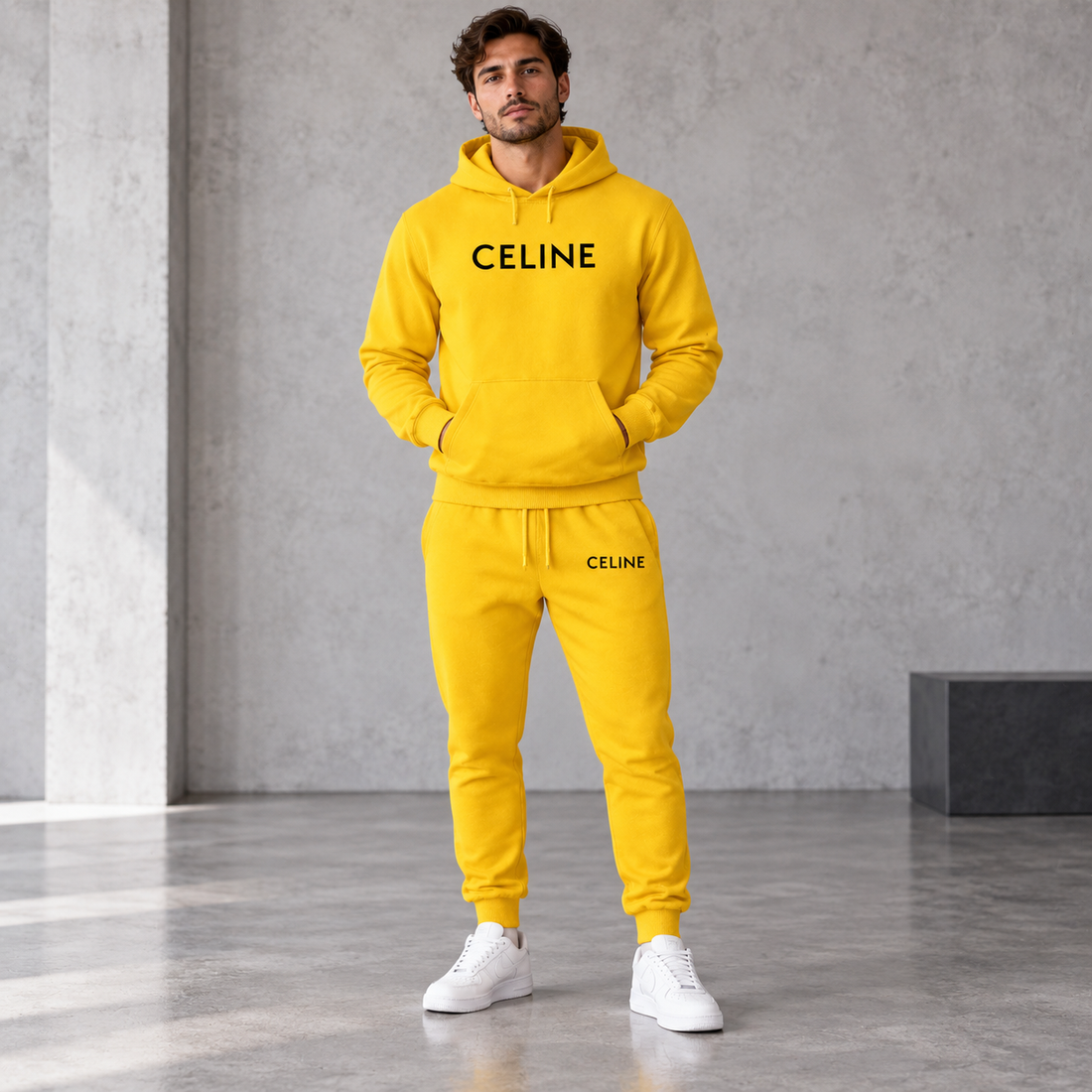 Men's Celine Hoodie Joggers Set - Yellow - Image 2