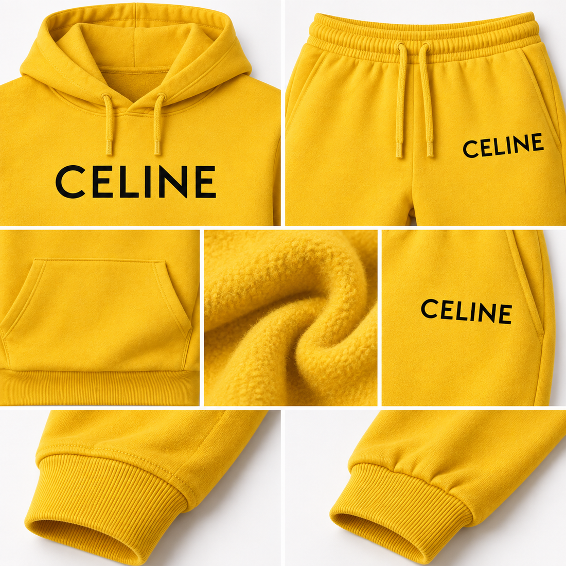 Men's Celine Hoodie Joggers Set - Yellow - Image 3