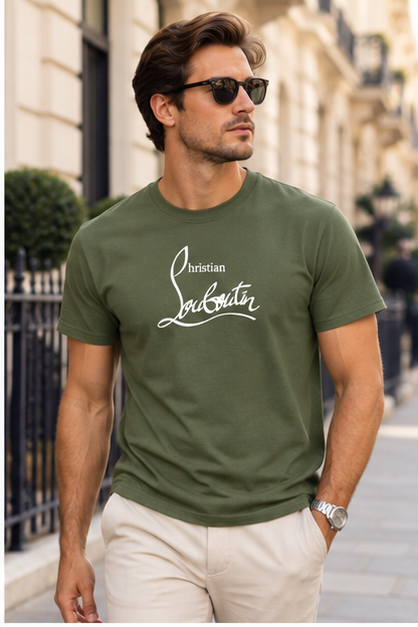 Men's Christian Louboutin Cotton T-Shirt | Color: Army Green | Image 3