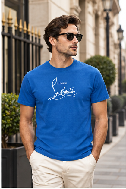 Men's Christian Louboutin Cotton T-Shirt | Color: Blue | Image 3