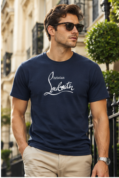 Men's Christian Louboutin Cotton T-Shirt | Color: Navy | Image 3