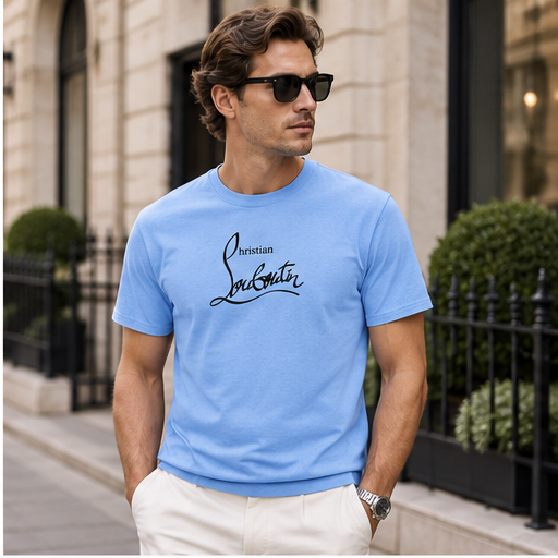Men's Christian Louboutin Cotton T-Shirt | Color: Sky Blue | Image 3