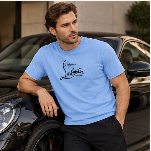 Men's Christian Louboutin Cotton T-Shirt | Color: Sky Blue | Image 4