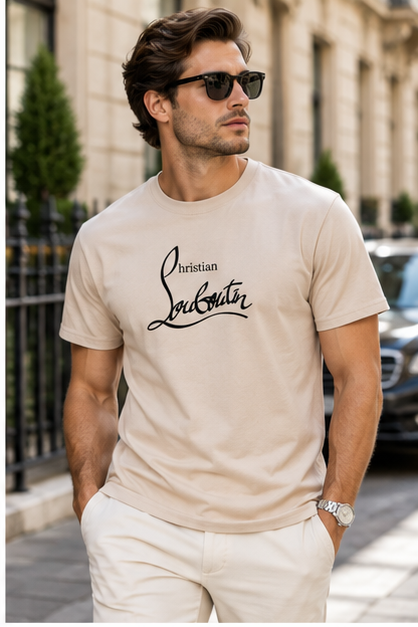 Men's Christian Louboutin Cotton T-Shirt | Color: Tan | Image 3