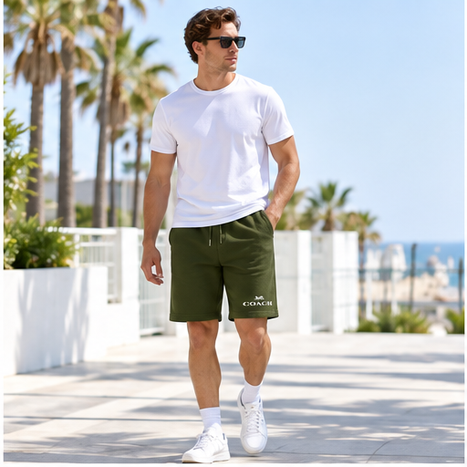 Men's Coach Athletic Fleece Shorts | Color: Army Green | Image 2