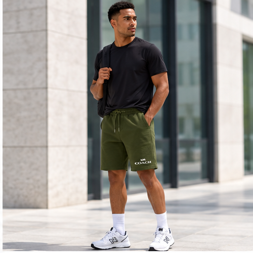 Men's Coach Athletic Fleece Shorts | Color: Army Green | Image 3