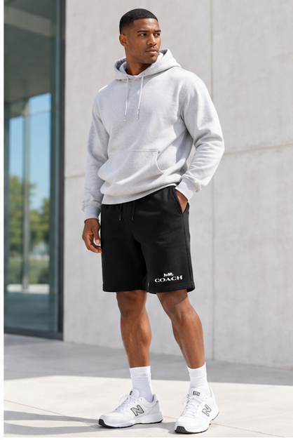 Men's Coach Athletic Fleece Shorts | Color: Black | Image 3