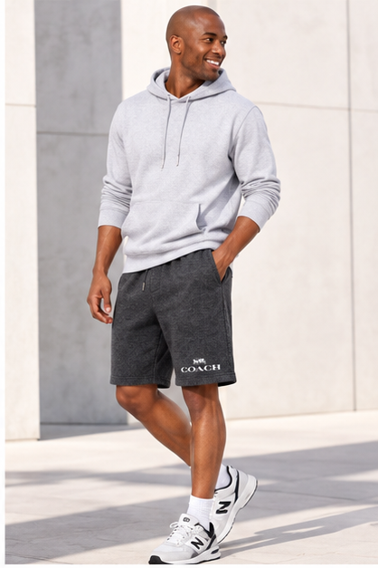 Men's Coach Athletic Fleece Shorts | Color: Dark Heather | Image 3