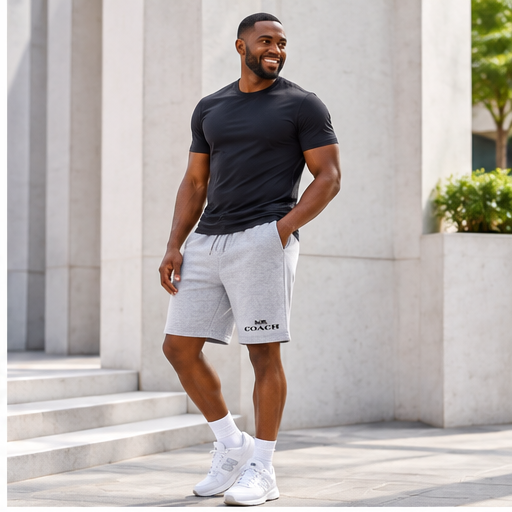 Men's Coach Athletic Fleece Shorts | Color: Grey | Image 3