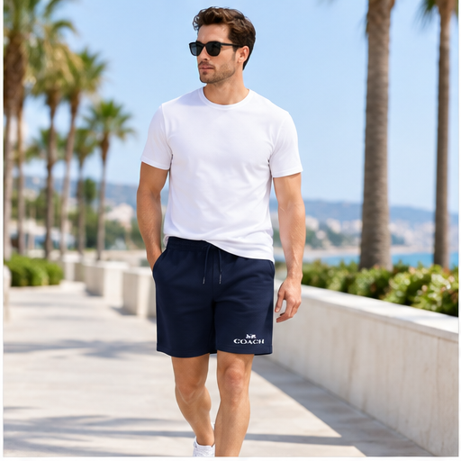 Men's Coach Athletic Fleece Shorts | Color: Navy | Image 2
