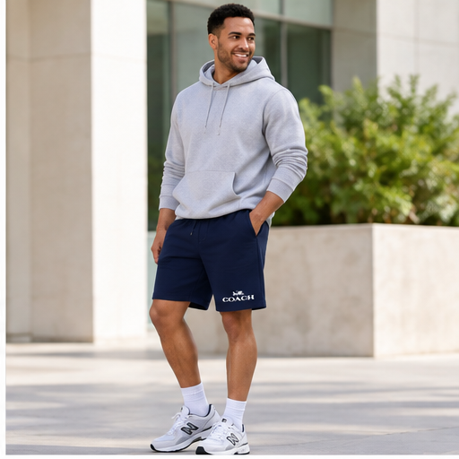Men's Coach Athletic Fleece Shorts | Color: Navy | Image 3