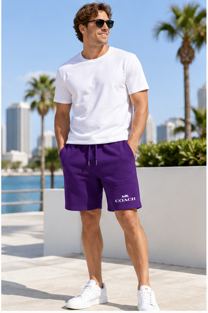Men's Coach Athletic Fleece Shorts | Color: Purple | Image 2