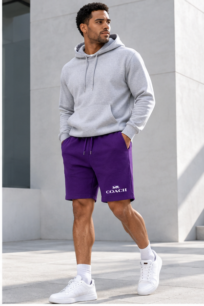 Men's Coach Athletic Fleece Shorts | Color: Purple | Image 3