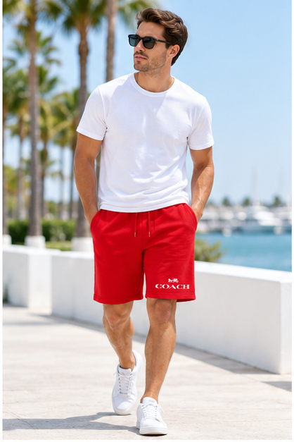 Men's Coach Athletic Fleece Shorts | Color: Red | Image 2
