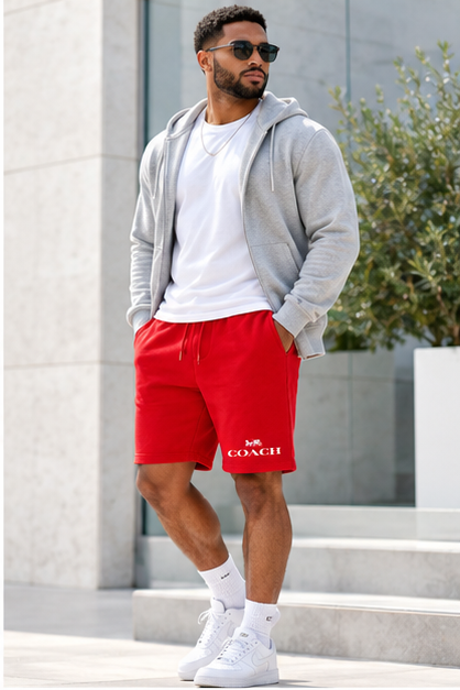 Men's Coach Athletic Fleece Shorts | Color: Red | Image 3