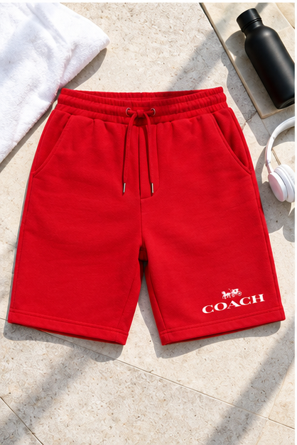 Men's Coach Athletic Fleece Shorts | Color: Red | Image 4
