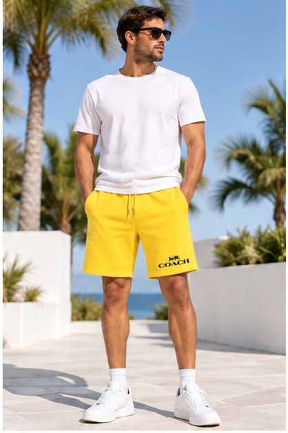 Men's Coach Athletic Fleece Shorts | Color: Yellow | Image 2