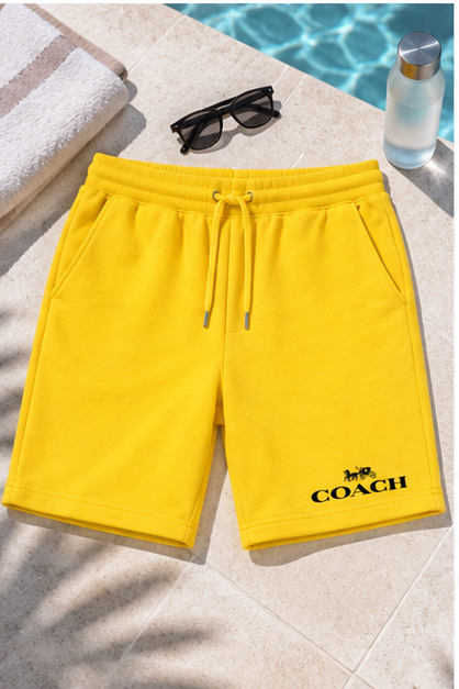 Men's Coach Athletic Fleece Shorts | Color: Yellow | Image 4