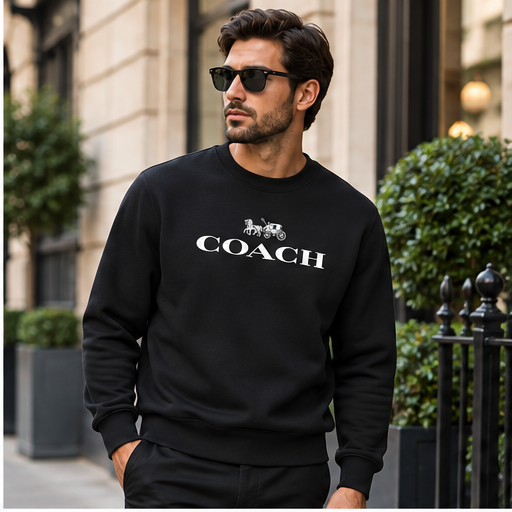Men's Coach Crewneck Sweatshirt | Color: Black | Image 3