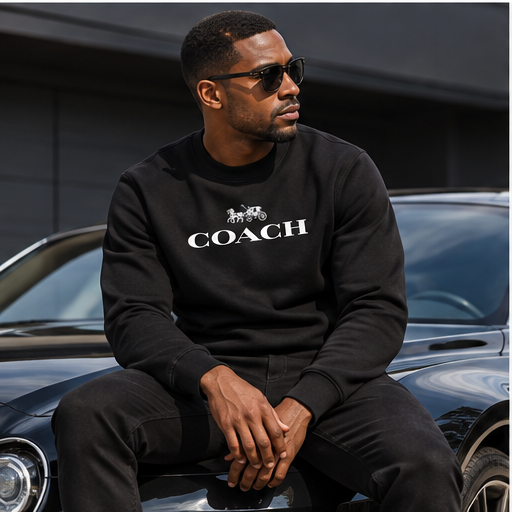Men's Coach Crewneck Sweatshirt | Color: Black | Image 4