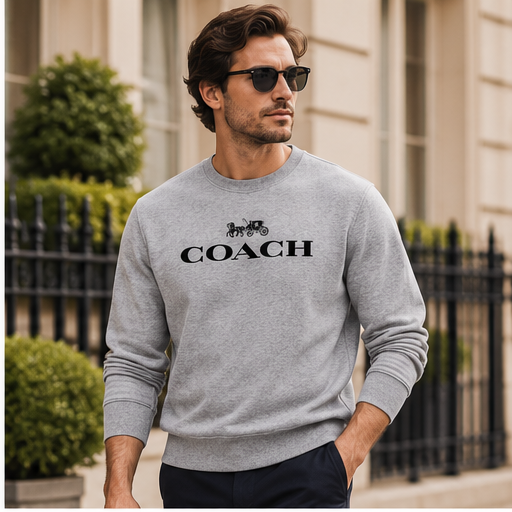 Men's Coach Crewneck Sweatshirt | Color: Grey | Image 3