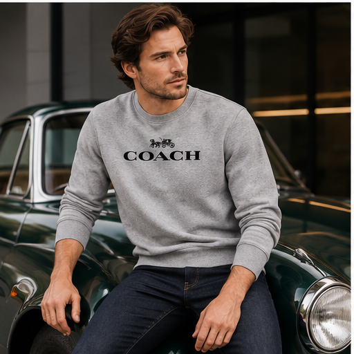 Men's Coach Crewneck Sweatshirt | Color: Grey | Image 4